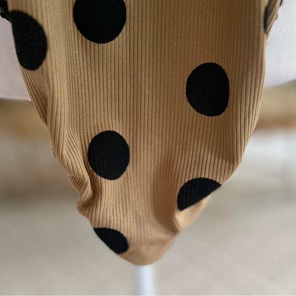 Nasty Gal Bodysuit Tan Polka Dot Ribbed Knit Sleeveless 2 - Picture 10 of 12